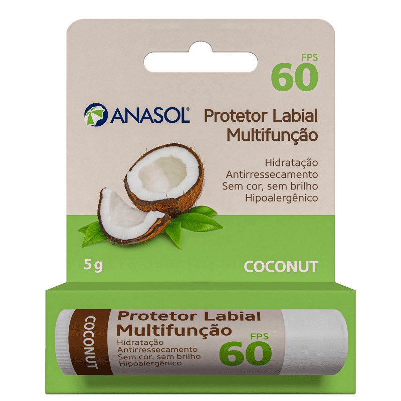 Protetor Solar labial Anasol Com Hidratante Labial Coconut FPS 60 Translúcido 5g