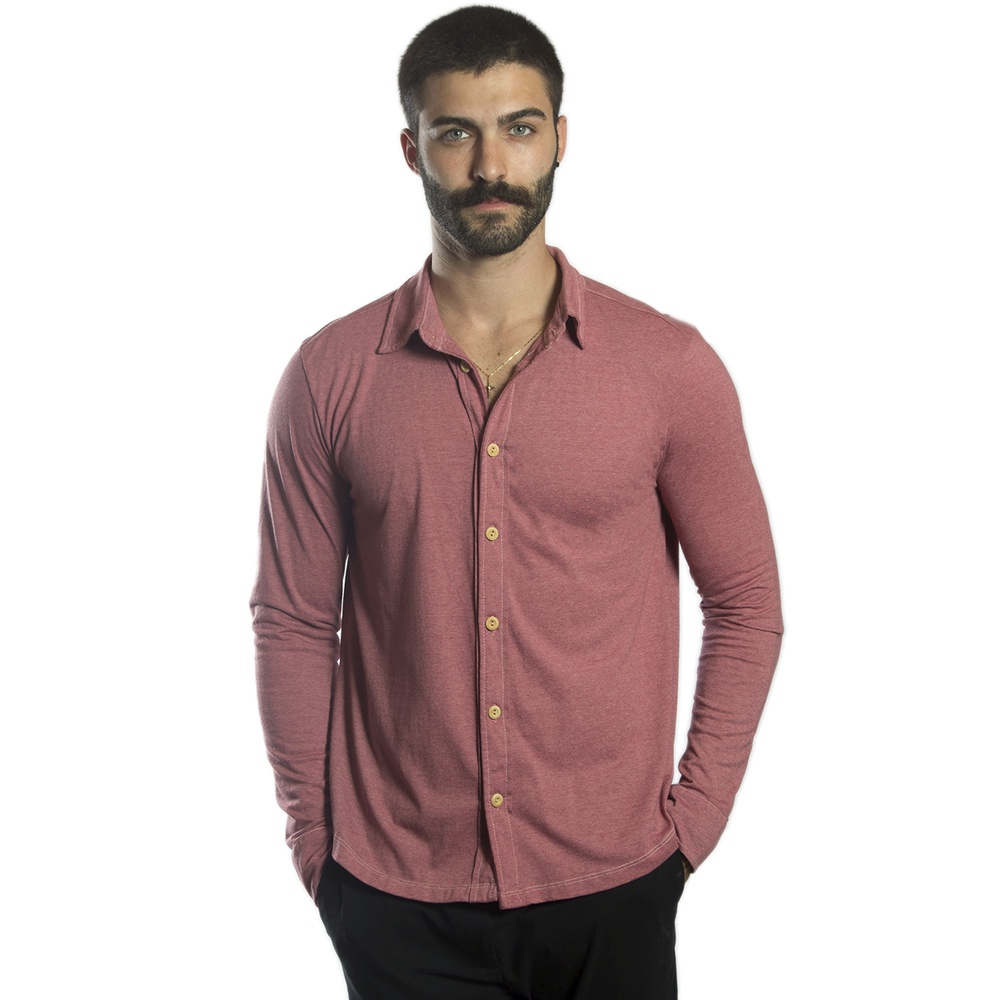 Camisa Masculina Manga Longa Slim Camisa Feita De Malha Sustentável