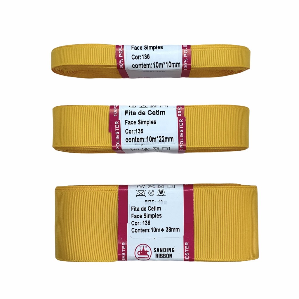 Fita de Gorgurão Liso Sanding 15 Metros 10/22/38mm - 5 Metros de Cada Largura Kit Trio PARTE 1 em Oferta na Shopee