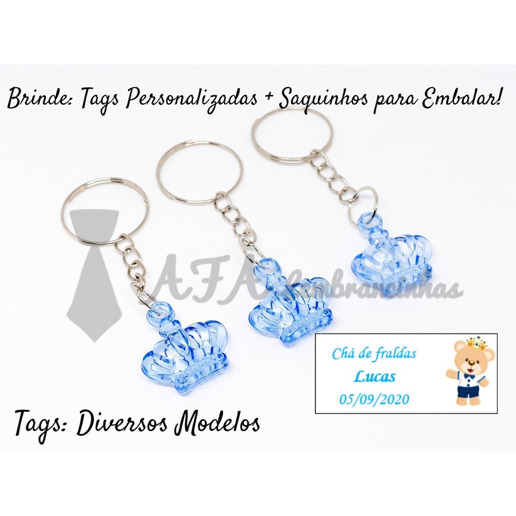 50 Chaveiros Lembrancinhas Coroa Azul Cha Rifa Cha De Fraldas Cha De Bebe Nascimento Menino Shopee Brasil
