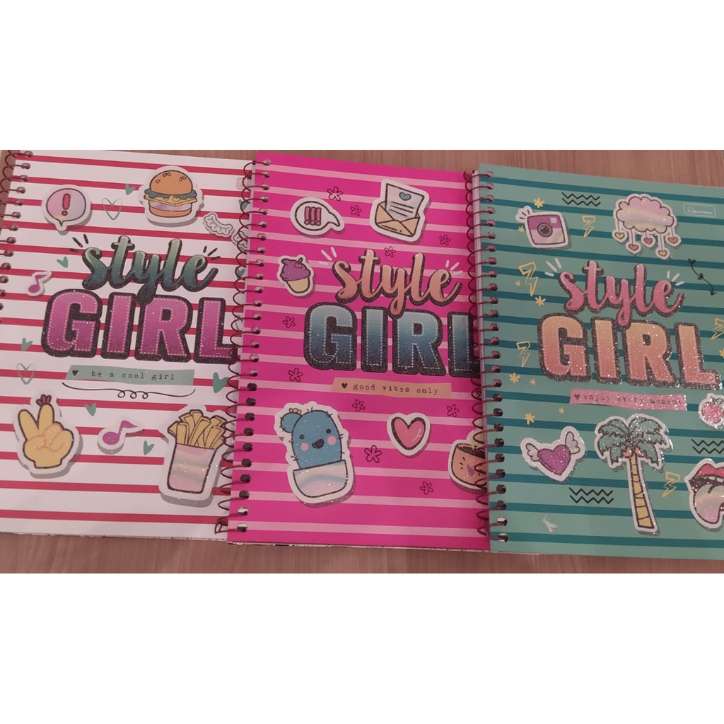 Caderno Com Arame Style Girl Decorado Com Pauta Universitario Capa Dura Com Adesivo 1 Materia 96 1552