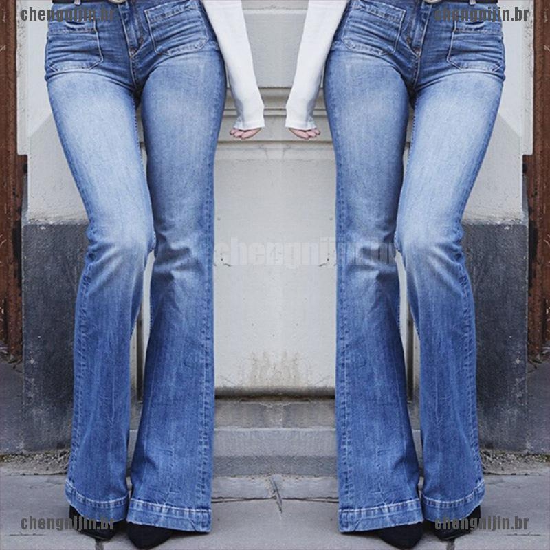 calça jeans boca de sino cintura alta