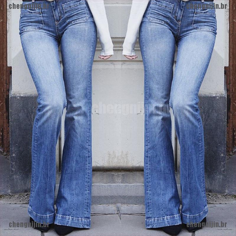 calça jeans feminina cintura alta e boca larga