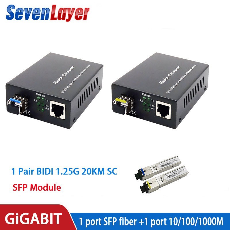 1 Par De Conversor De Mídia Gigabit Módulo Transceptor SFP 1000Mbps Fast Ethernet RJ45 Para Interruptor De Fibra Óptica 2 Portas Modo Único