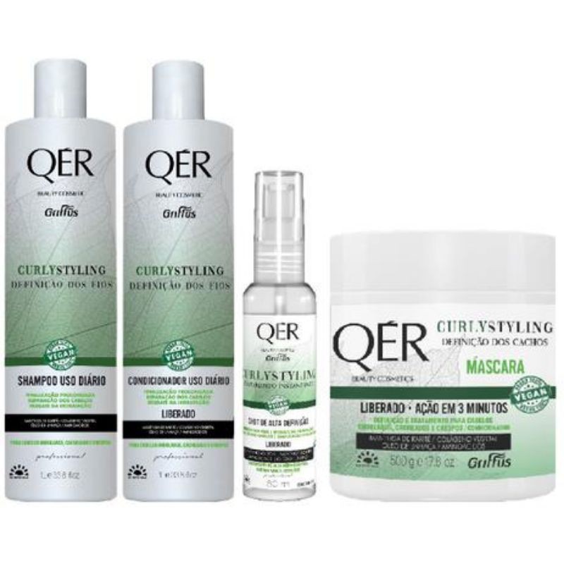 Kit Completo Griffus QÉR Curly Styling Definição de Cachos 1 litro ...