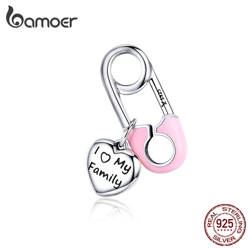 Bamoer Real S925 Esmalte Cor-De-Rosa Família Coração Encanta Contas Para Pulseira Diy Jewelry - Fashion Accessories