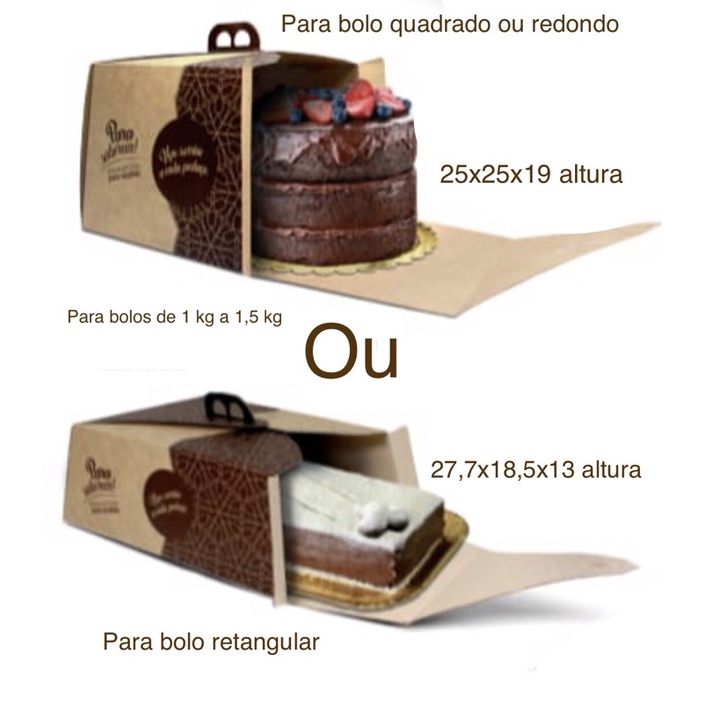 5 caixas para bolo 1 kg a 1,5 kg 25x25x19 ou 27x18x13 quadrado redondo retangular com alça Pris// em Oferta na Shopee