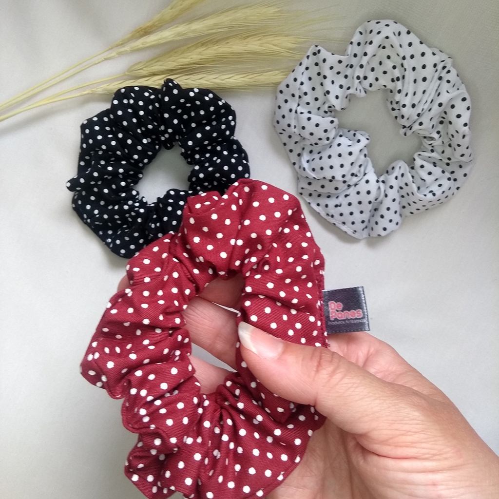 Kit Scrunchie Modelo Basico (Sem Laço) Estampa Poa | Shopee Brasil