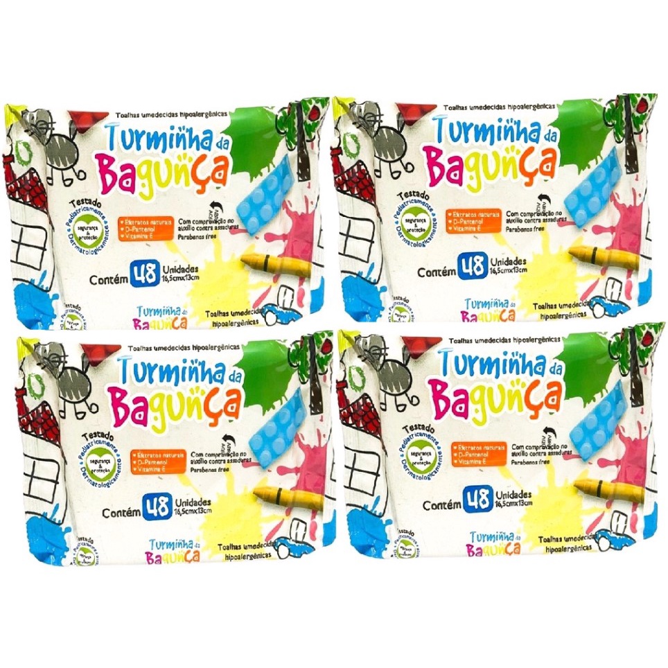 Kit com 4 - LençoToalha Umedecida Turminha da Bagunça Toalha Umedecida 48 Unidades 192 unidades