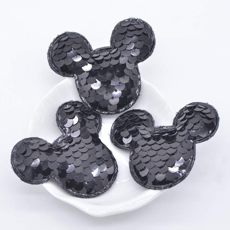 16 Pcs Glitter Lantejoulas Rato Preto Acolchoado Patches DIY Artesanato Apliques Acessórios