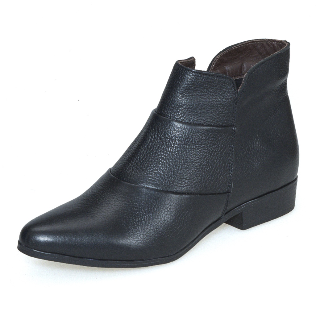 Bota Feminina Bico Fino Cano Baixo Silva&Silva de Couro Preto Linda
