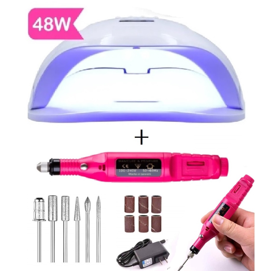 Sun 5 Led Uv Cabine Estufa + Lixadeira Elétrica Kit Manicure Unhas Porcelana Acrigel Envio Imediato