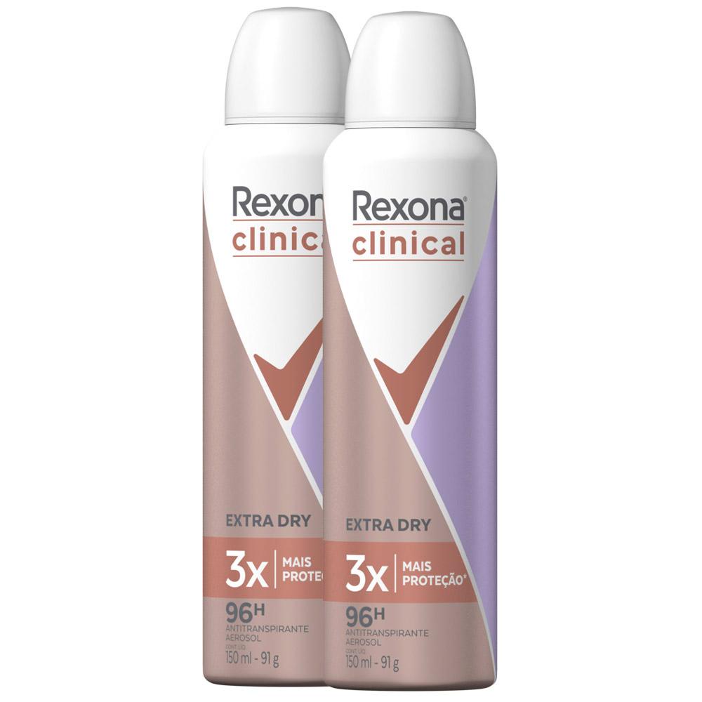 Kit 2 Desodorantes Rexona Clinical Antitranspirante Aerossol Extra Dry 150ml - Beauty
