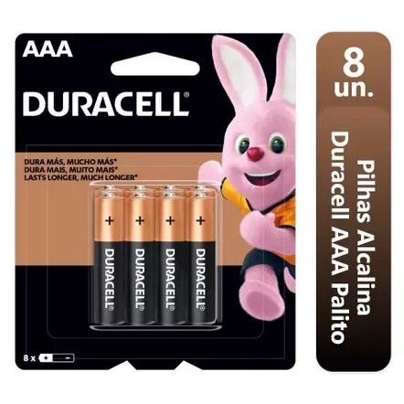 Pilha Alcalina Palito AAA c/8 unidades Duracell - Original