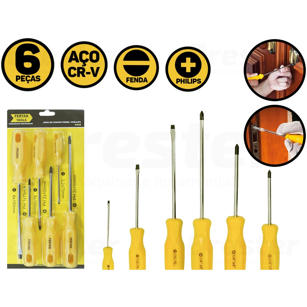 Jogo De Chave De Fenda / Phillips Com 6 Peças Fertak Imantada em Oferta na Shopee