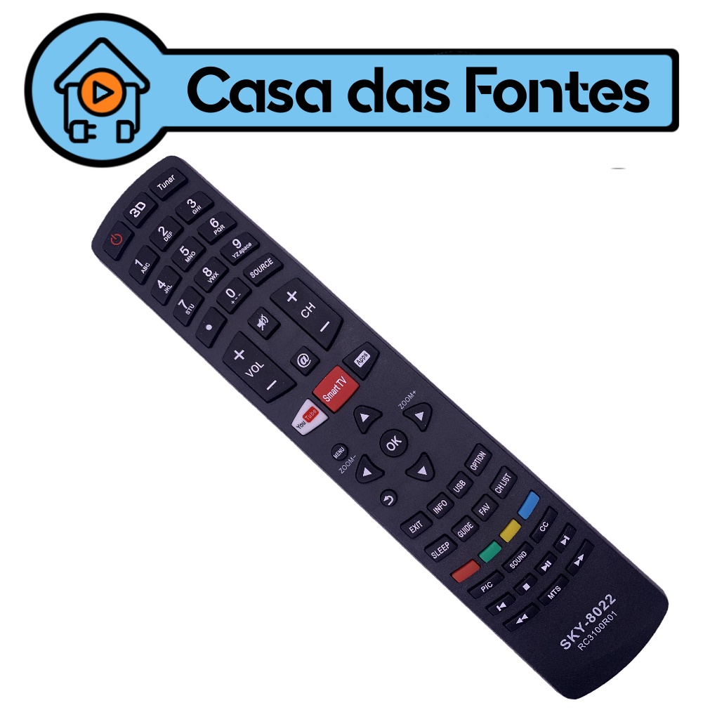 Controle Remoto Tv Philco Led Netflix YouTube 8022