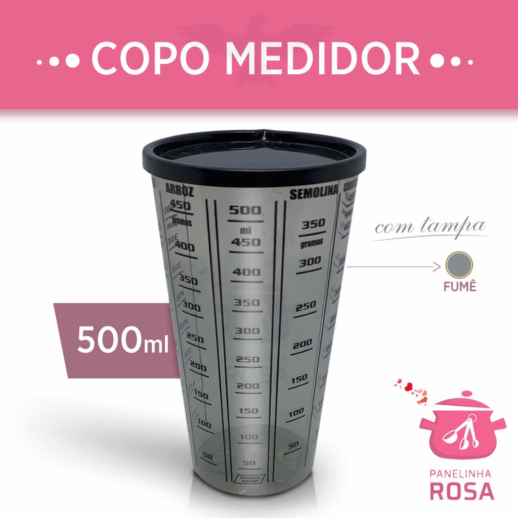Copo Medidor Dosador Plástico de 500 ml com tampa preto casa cozinha e confeitaria