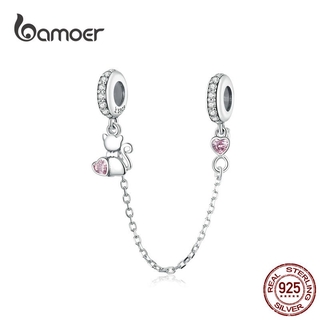 Bamoer Pet Cat Coração Corrente De Segurança Com Silicone 925 Sterling Silver Charm Para Bracelet & Bangle Jóias DIY SCC1233