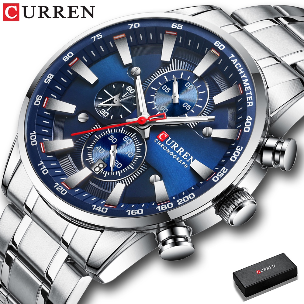 Curren Moda Top Marca De Relógios Desportivos Homens Cronógrafo De Aço Inoxidável Relógio De Pulso Masculino Relógio Auto Data Business Casual Assista Reloj 8351s