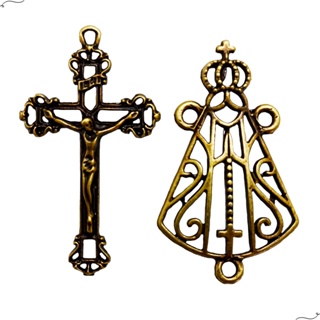 30 Crucifixos 4 cm + 30 Entremeios Nsa Aparecida Vazada Modelo Novo Ouro velho em Oferta na Shopee
