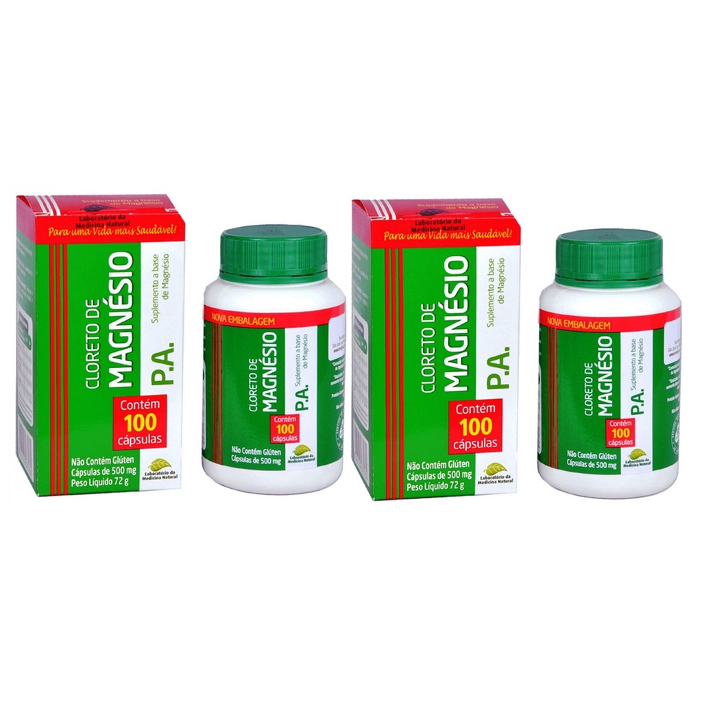 Kit Cloreto de Magnésio PA 500mg  Medinal 100Caps - 2 Unidades em Oferta na Shopee