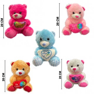 Kit 5 Ursos de pelúcia 20 cm Ursinho Peludo Coração Macio Selo Imetro p/ Cestas Presentes Estampa Maquina de Bichinhos