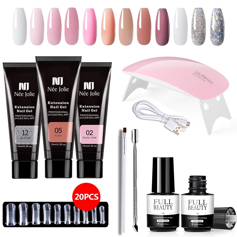 kit unha de gel poligel completo profissional de unha em gel polygel alongamento Set Nail Art Extension Kit Acrylic UV Gel Nail Files Nail Molds Builder Painting Brush Slip Solution DIY Manicure