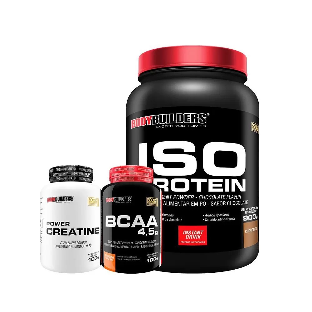 Kit Iso Whey Protein 900g + BCAA 100g Tangerina + Power Creatina 100g - Bodybuilders