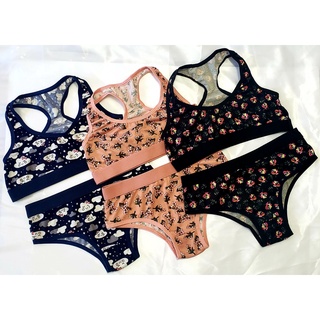 Kit 3 Conjuntos Lingerie Infantil Menina Moça Calcinha com Forro de Algodão e Top Nadador