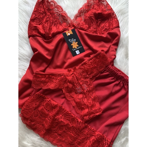 Kit Pijama Baby dool com Calcinha de Renda Confortável Luxo