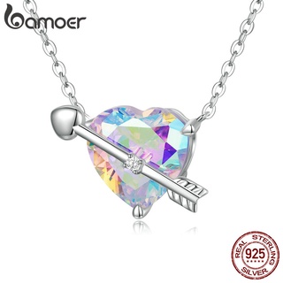 Colar Bamoer S925 Prata Da Moda Coração Zircônia Ins Pingente Para Mulheres Joias Acessórios