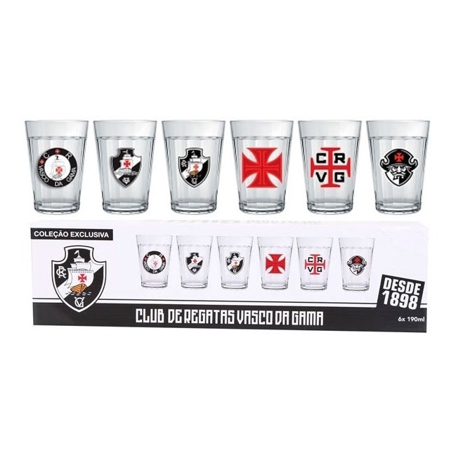 Conjunto 06 Copos Americanos Vasco Da Gama Original - 190ml