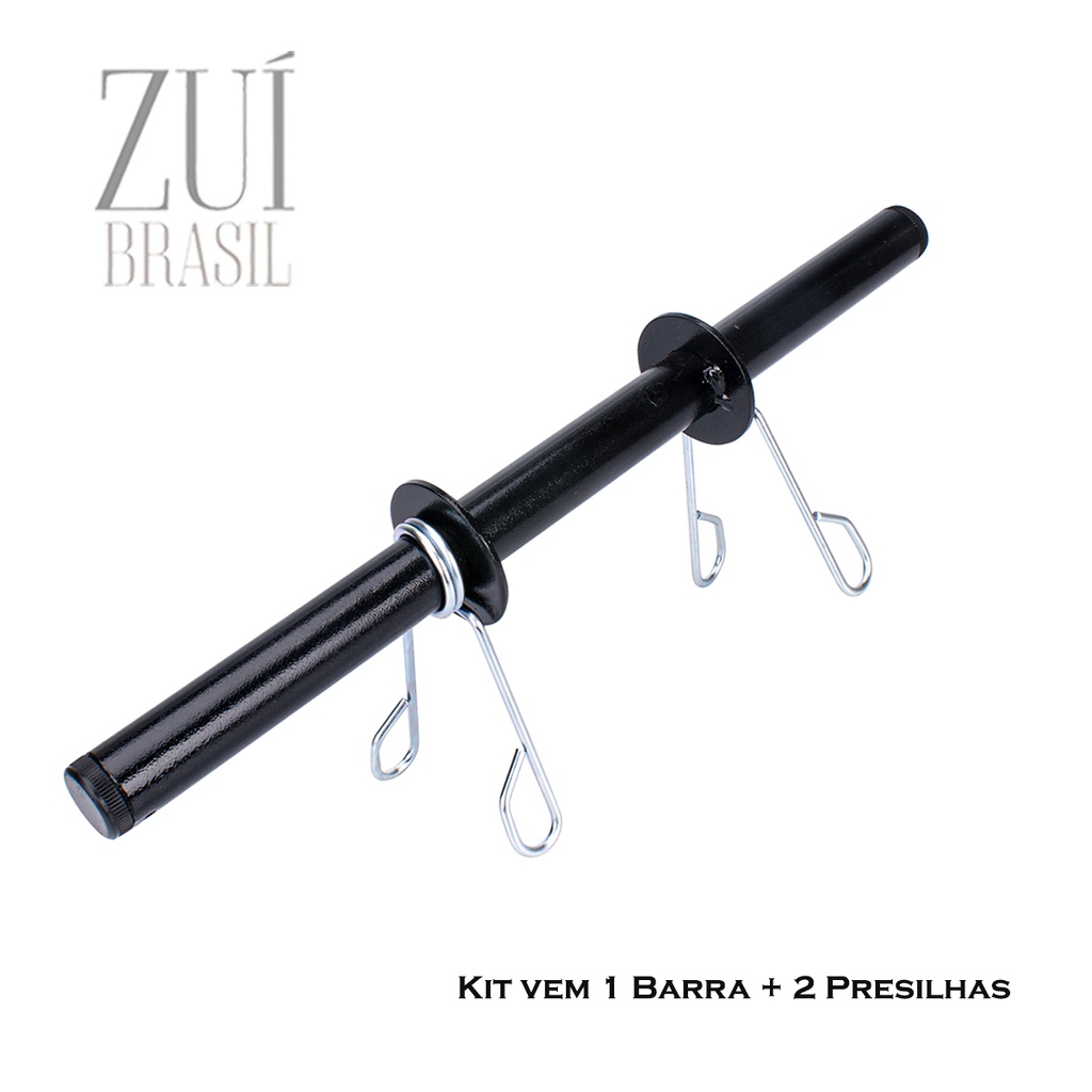 Kit Musculação Halter Barra Oca Halteres Anilha 40cm + 2 Presilhas