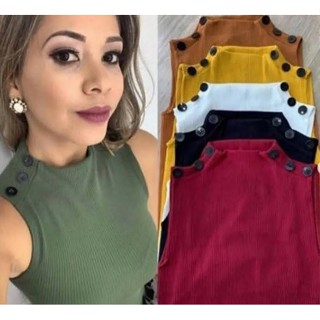 Blusinha Gola Alta Botao Ombro Feminina Regata Canelada Moda Super Fashion em Oferta na Shopee