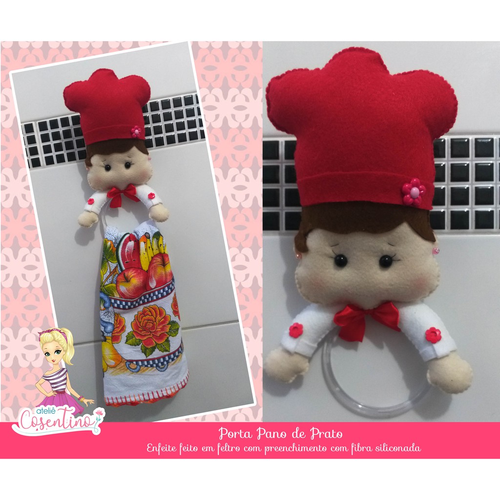 Enfeite de Cozinha - Porta Pano de Prato Cozinheira - Artesanato Lembrancinha Festa Decoração Aniversário Cozinha
