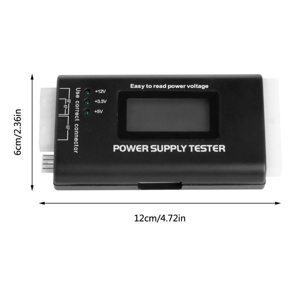 Testador de Fonte LCD Digital ATX BTX ITX HDD SATA. Testa digitalmente a conectividade e a tensão de saída de vários conectores de alimentação, conectores ATX, conectores de energia HDD/DVD e conectores de alimentação SATA.