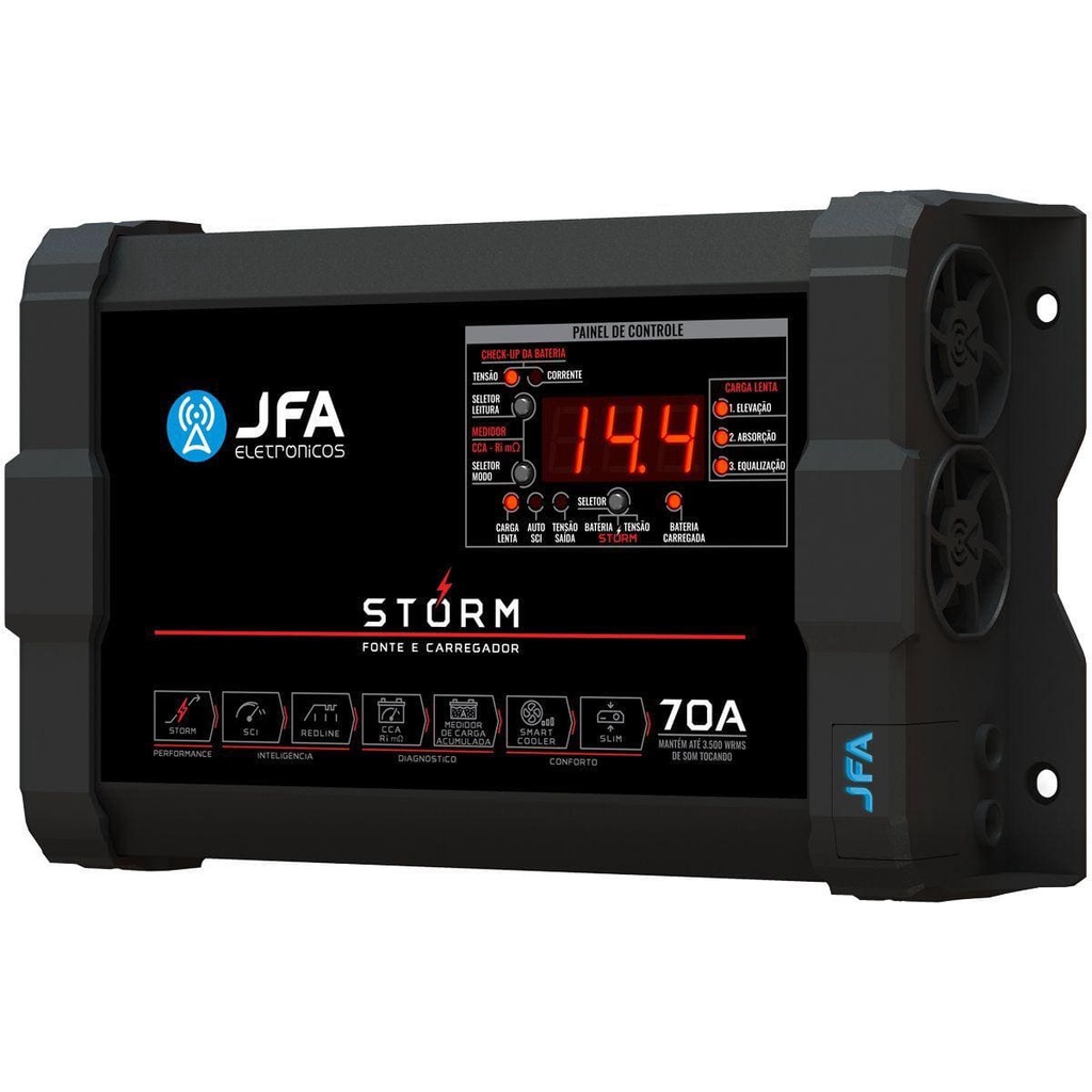 Fonte Carregador Automotivo JFA Storm 70A Bivolt Voltímetro Amperímetro Com Diagnóstico de Bateria em Oferta na Shopee