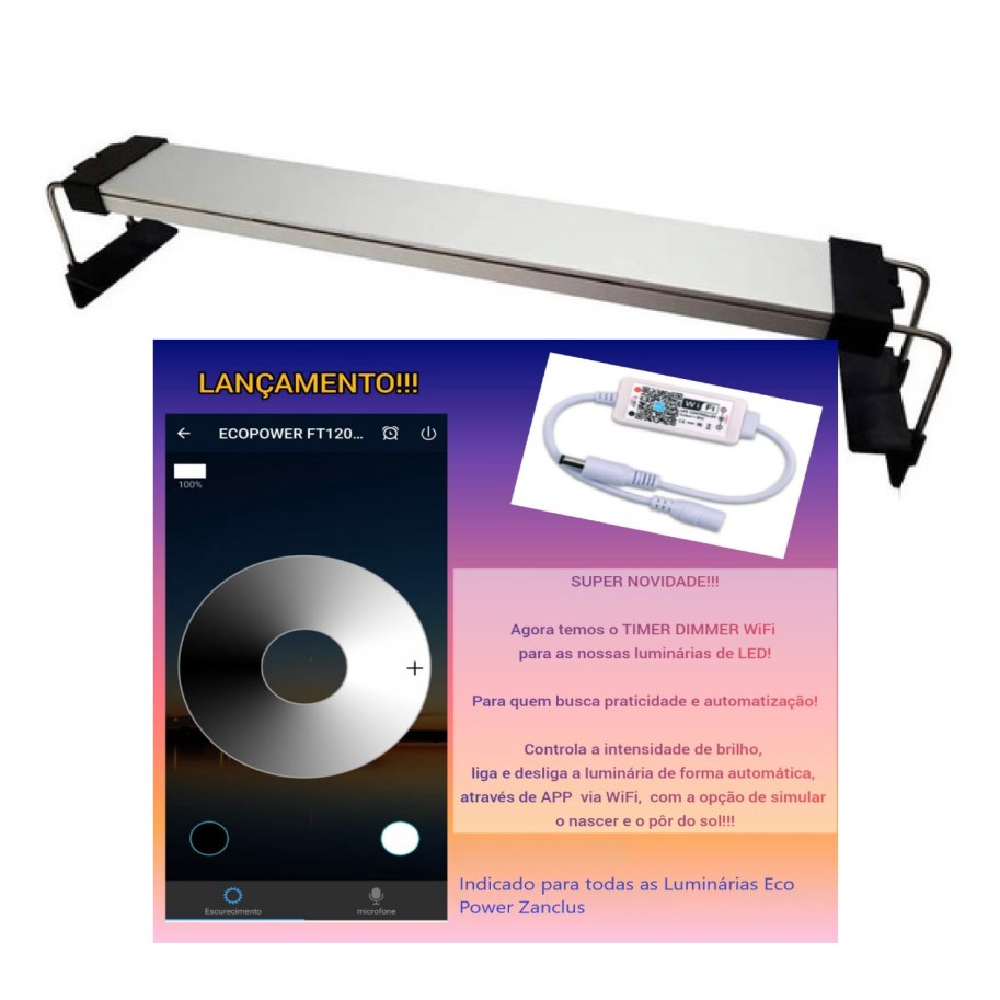 Luminaria Led Eco Power FT50 BAV Zanclus Com Timer Dimmer Wi Fi