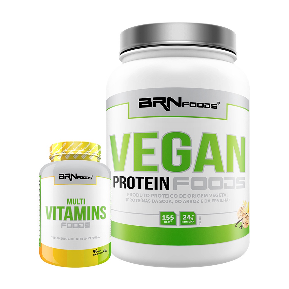 Kit Proteína Vegana Vegan Protein 500g + Suplemento para aumento de imunidade Multivitamins Foods 90 Cápsulas - BRN FOODS