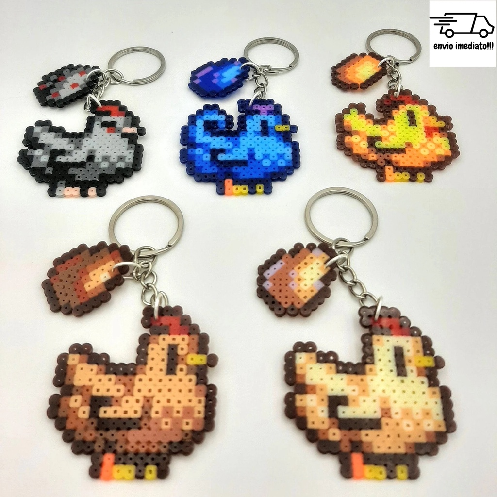 Chaveiro Galinhas/Frango Stardew Valley Com Ovinho Pixel Art Hama Beads  Perler Beads - Escorrega O Preço