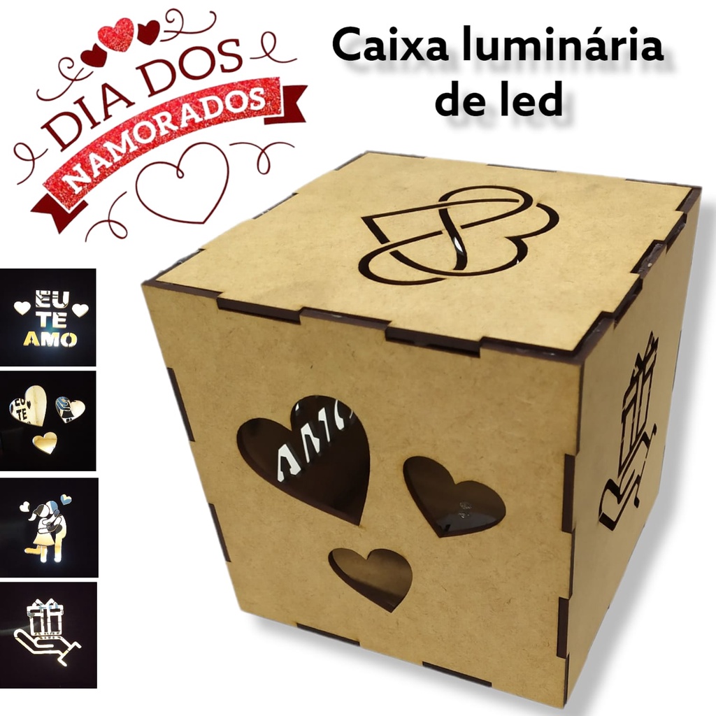 Caixa Luminária Cubo MDF Projetor Decoração Personalizado Dia Dos Namorados