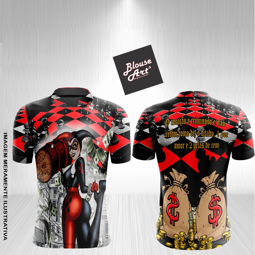 Camisa De Quebrada Favela Arlequina Feminina Gola Padre Qb31