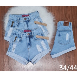 short jeans hot pants com zíper frontal , barrinha dobrada Jean claro
