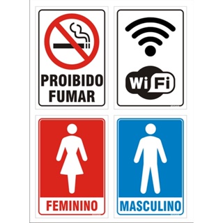 Kit PLACAS BANHEIRO – MASCULINO – FEMININO – Wi-Fi – PROIBIDO FUMAR em Oferta na Shopee