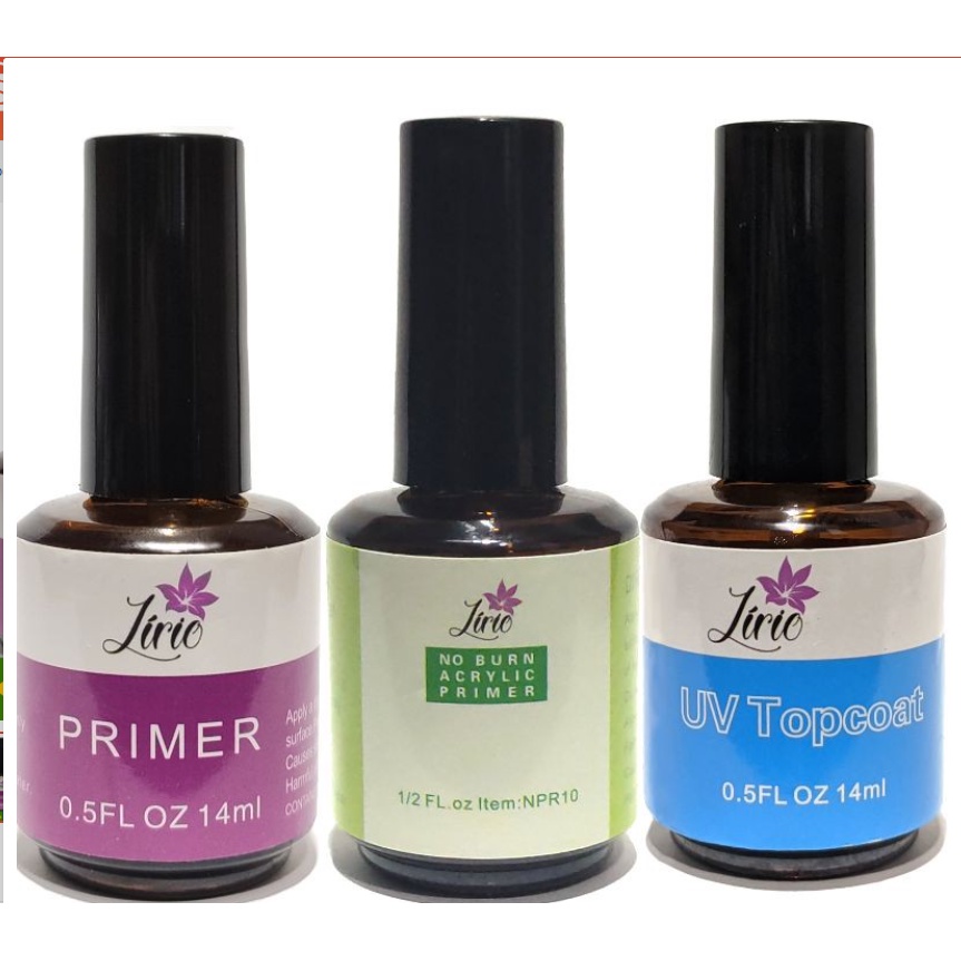Kit Blindagem Lirio Primer acido Top Coat e Primer Gel 14Ml Unhas gel
