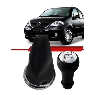 Bola Manopla Cambio Citroen C3 2008/... + Coifa Aro Cromado