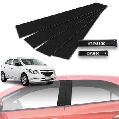 Kit Adesivo Poroso Coluna Carro Blackout Emblema Resinado GM Onix