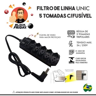 Filtro de Linha (Régua, Protetor eletrico) 5 tomadas cabo de 90 graus FUSIVEL 10A