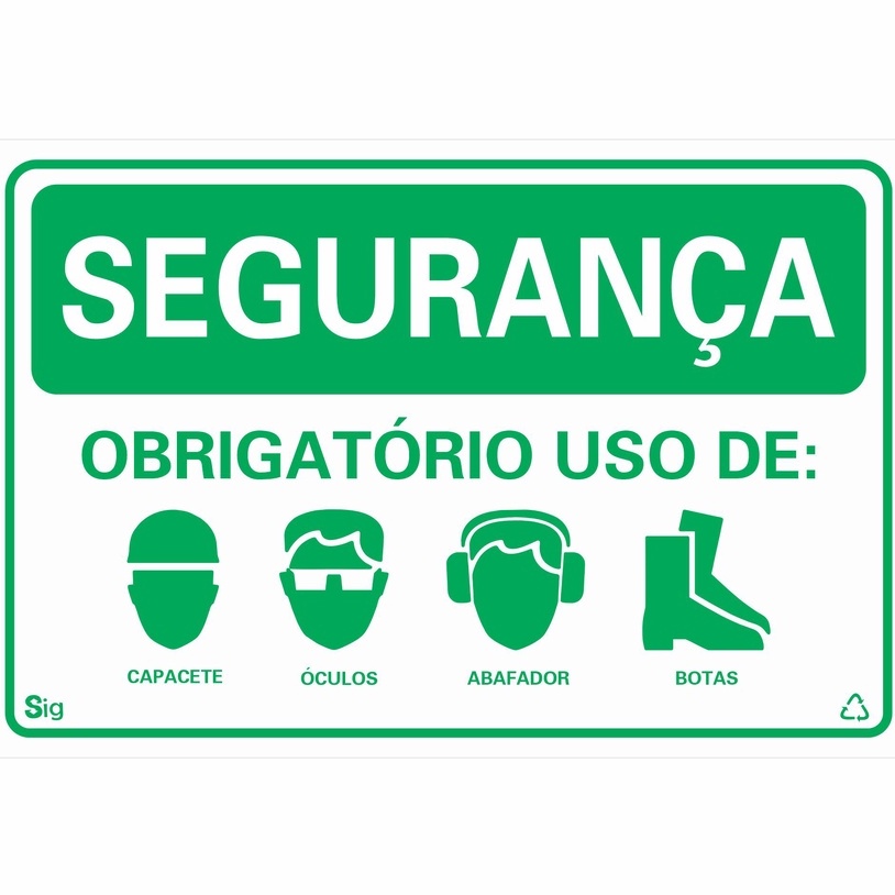 Placa de Sinalização SEGURANÇA OBRIGATÓRIO USO DE: 20x30cm