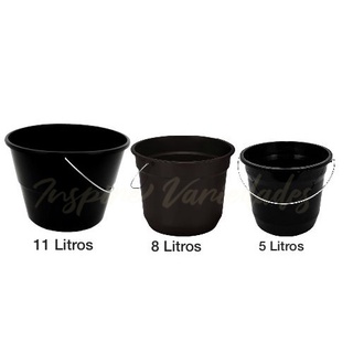 Kit 3 Balde Plástico 11L 8L 5L Preto PMG Com Alça Limpeza Roupas